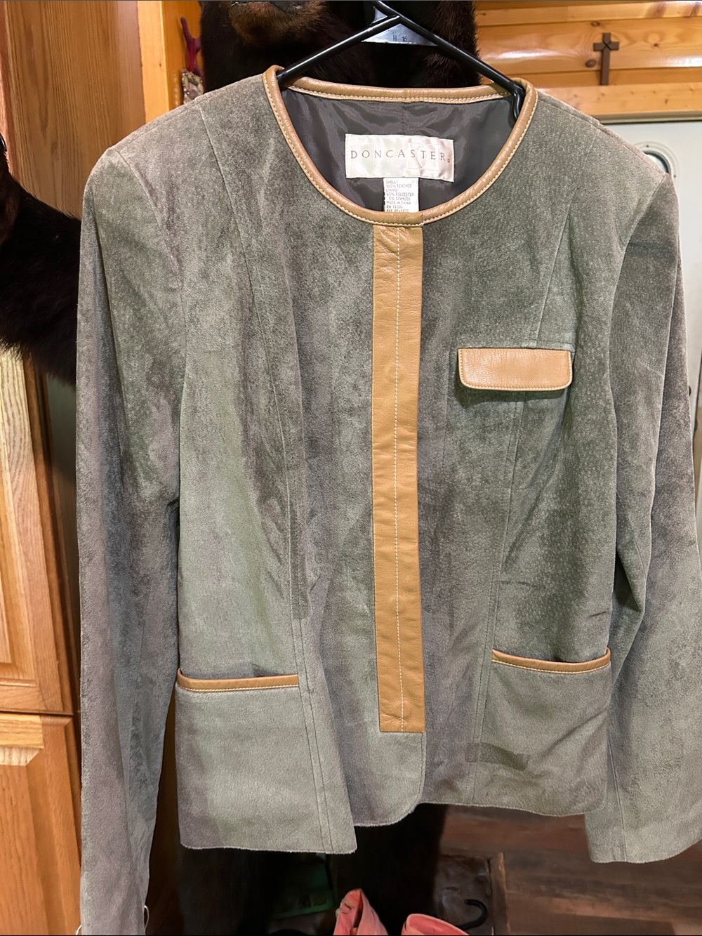 Doncaster Olive Suede Shirt Jacket with Tan Leather Trim
